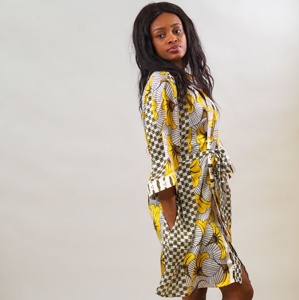 African print silk robe